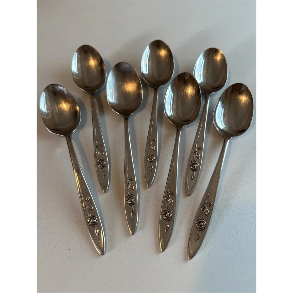 VTG Oneida Community MY ROSE Dinner Table Spoon Stainless Flatware Set of 7 Read